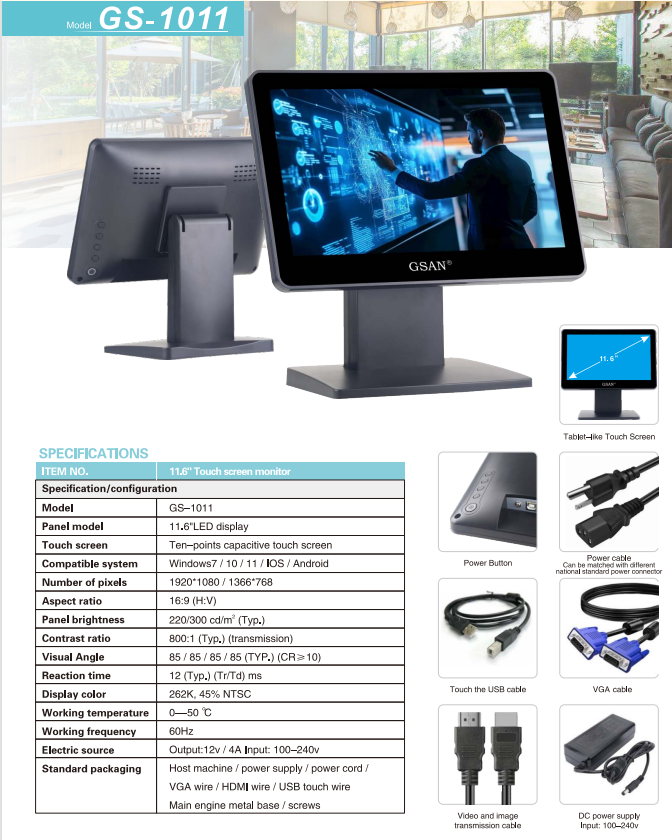 Monitor de 11,6 polegadas
