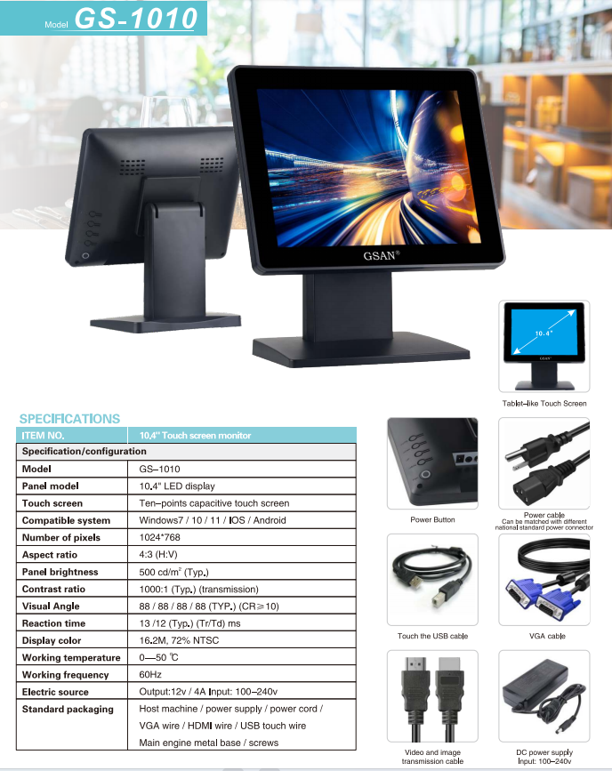 10.4 Monitor de tela de toque