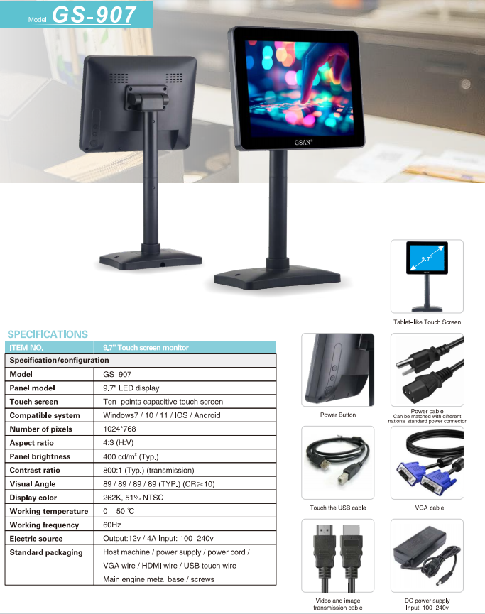 9.7 polegadas Monitor de toque