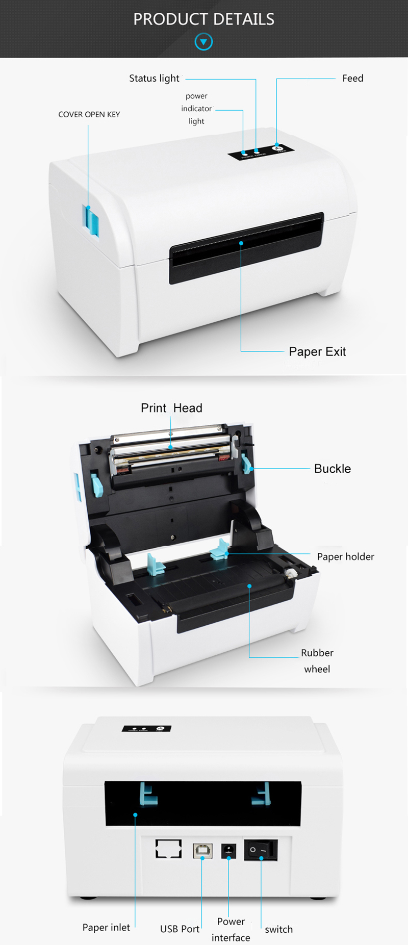 Detalhes da impressora térmica gs-8600 POS