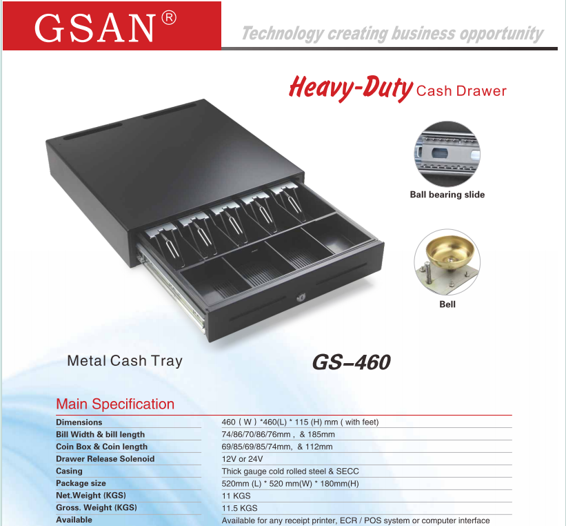 460 gaveta de dinheiro 