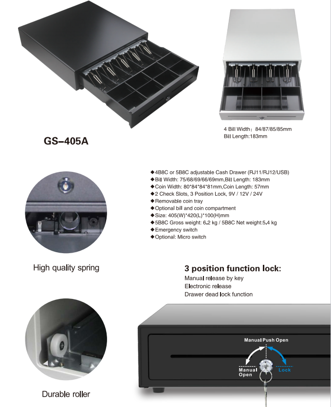 405a vantagem da gaveta em dinheiro