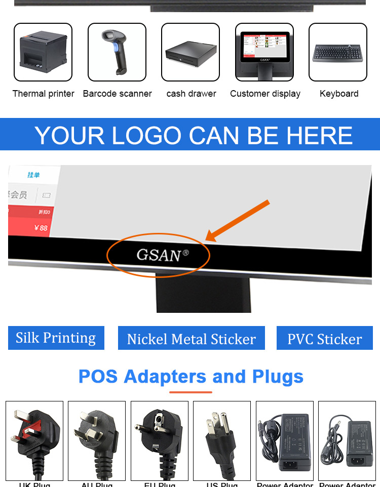 Serviço OEM e interface do sistema POS com tela de toque