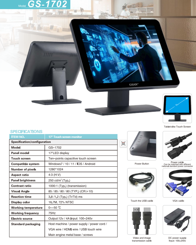 1702 Monitor de toque