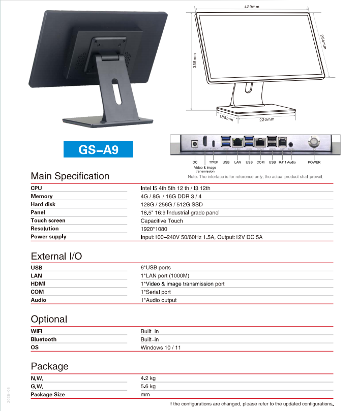 Configura&ccedil;&atilde;o pos A9 de 18,5 polegadas